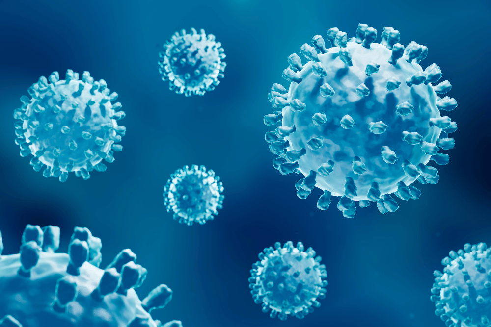 Blue background with coronavirus symbol